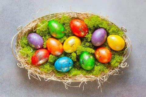 Easter composition with colorful Easter eggs Stock Photos