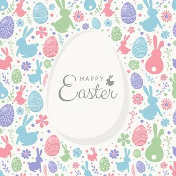 Easter composition with colourful bunnies, eggs and flowers. Greeting card. V Stock Illustration