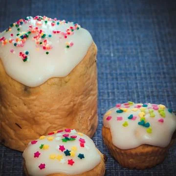 Easter composition on a dark blue background. Stock Photos