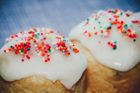 Easter composition on a dark blue background. Stock Photos