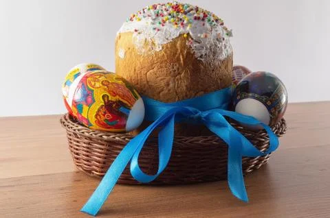 Easter composition. Easter Cake - Russian and Ukrainian Traditional Kulich wi Stock Photos