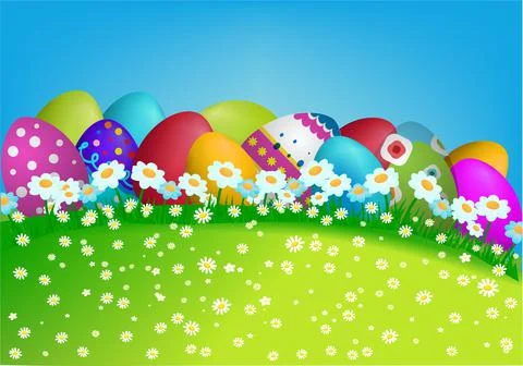 Easter composition with Easter eggs, Stock Illustration
