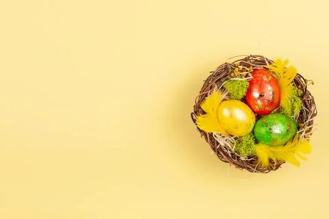 Easter composition with Easter eggs in nest Stock Photos