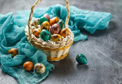Easter composition with Easter quail eggs Stock Photos