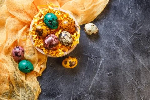 Easter composition with Easter quail eggs Stock Photos