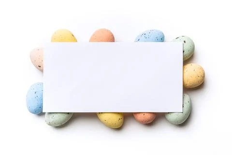 Easter composition of Easter quail eggs and flowers Stock Photos