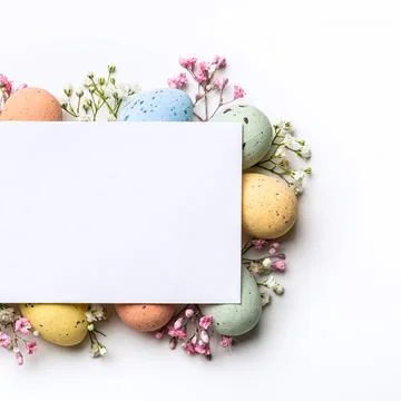 Easter composition of Easter quail eggs and flowers Stock Photos