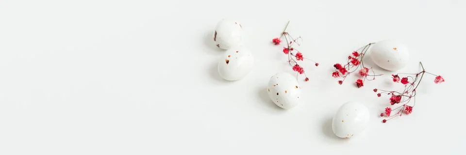 Easter composition with eggs and flowers. Stock Photos