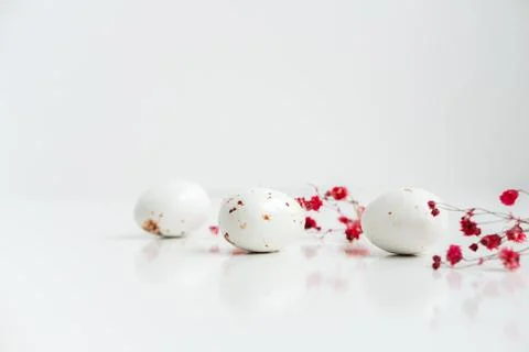 Easter composition with eggs and flowers. Stock Photos