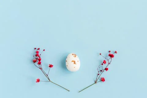 Easter composition with eggs and flowers. Stock Photos