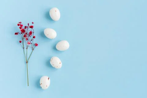 Easter composition with eggs and flowers. Stock Photos