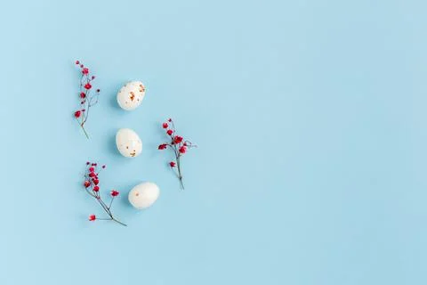 Easter composition with eggs and flowers. Stock Photos