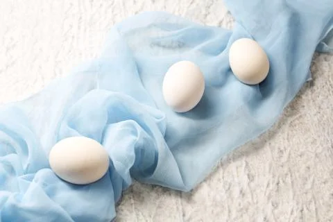 Easter composition with eggs and shells, top view. Ecological style. Stock Photos