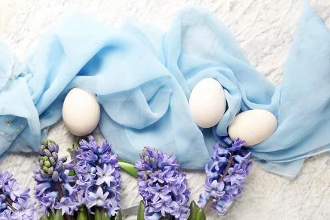 Easter composition with eggs and shells, top view. Ecological style. Stock Photos