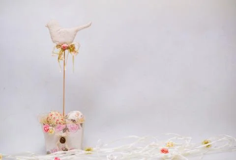 The Easter composition with eggs and textile bird. patchwork. Decoupage. DIY Fotos de archivo