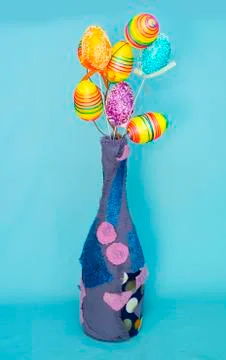 Easter composition with eggs on a blue background Stock Photos