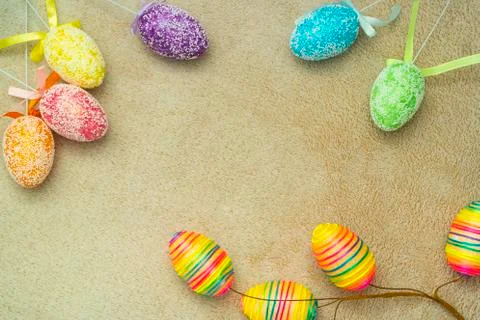 Easter composition with eggs on a pastel background Stock Photos