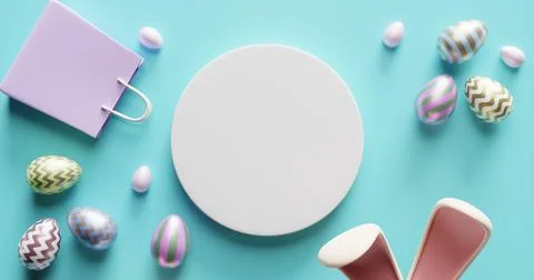 Easter composition from an empty white circle Illustrazione stock