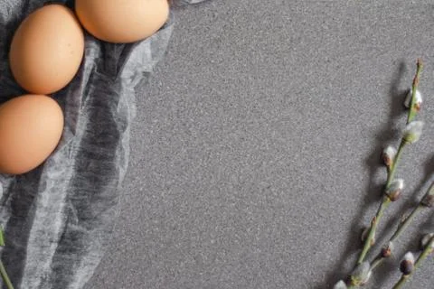 Easter composition on a granite surface, copy space. Stock Photos