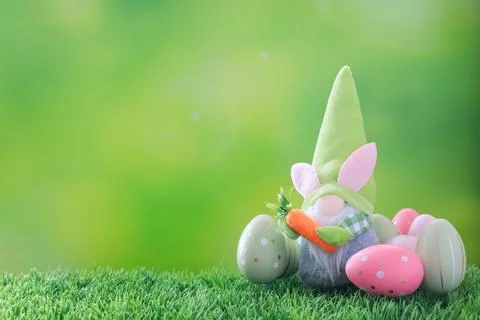 Easter composition on green with copy space. 写真素材