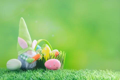 Easter composition on green with copy space. Stock Photos