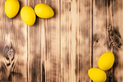 Easter composition of greeting celebration postcard for holiday with wooden Stock Photos