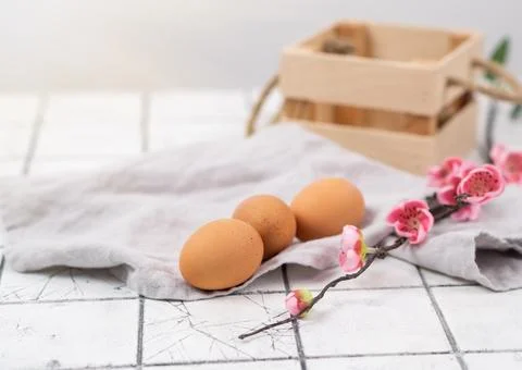 Easter composition on grey concrete backgrount Stock Photos