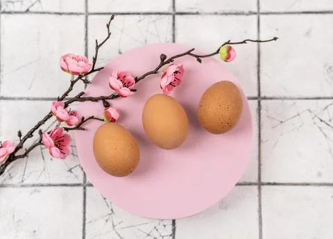 Easter composition on grey concrete backgrount Stock Photos