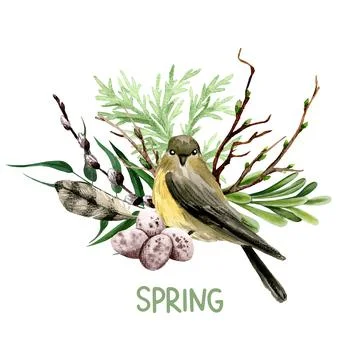Easter composition, Hand drawn vector watercolor illustration. Illustrazione stock
