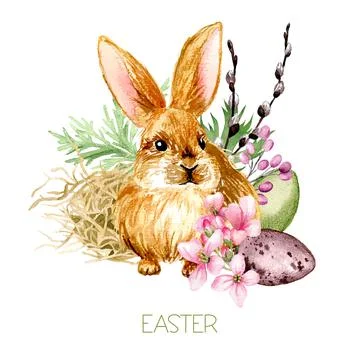 Easter composition, Hand drawn vector watercolor illustration. Stock Illustration