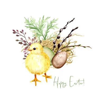 Easter composition, Hand drawn vector watercolor illustration. Stock Illustration
