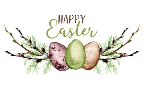 Easter composition, Hand drawn vector watercolor illustration. Stock Illustration