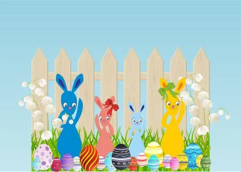 Easter composition with hares Stock Illustration