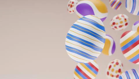 Easter composition with levitation 3d rendering colorful egg. Happy easter cr Stock Illustration