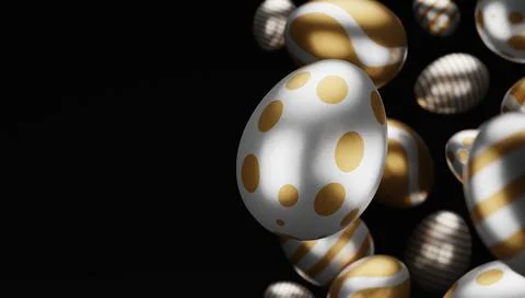 Easter composition with levitation 3d rendering golden egg. Happy easter crea Stock Illustration