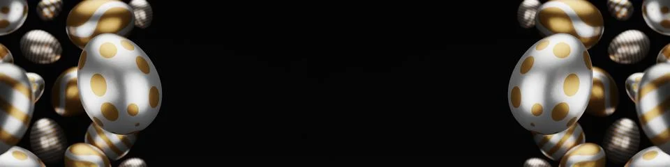 Easter composition with levitation 3d rendering golden egg. Happy easter crea Stockillustratie