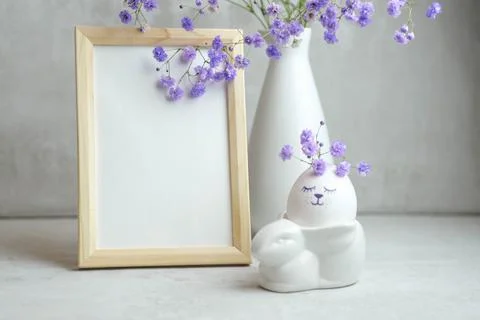 Easter composition on a light concrete background, easter concept Stock Photos