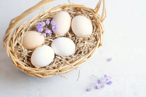 Easter composition on a light concrete background, easter concept Stock Photos