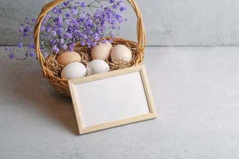 Easter composition on a light concrete background, easter concept Stock Photos