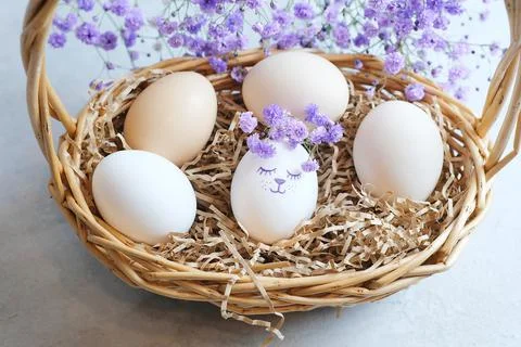 Easter composition on a light concrete background, easter concept Stock Photos