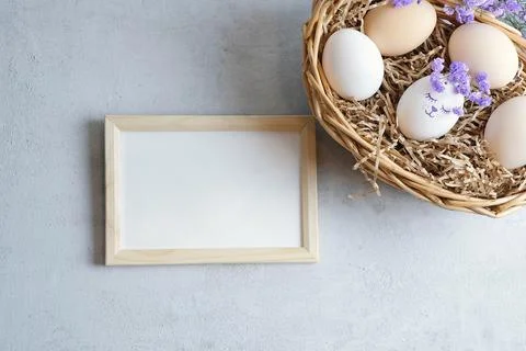 Easter composition on a light concrete background, easter concept Stock Photos