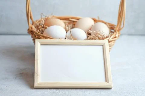 Easter composition on a light concrete background, easter concept Stock Photos