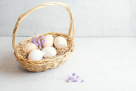 Easter composition on a light concrete background, easter concept Stock Photos