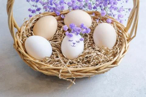 Easter composition on a light concrete background, easter concept Stock Photos