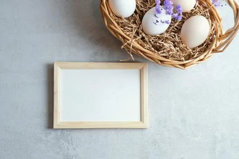 Easter composition on a light concrete background, easter concept Stock Photos