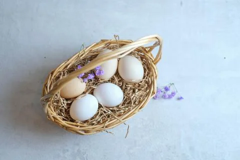 Easter composition on a light concrete background, easter concept Stock Photos