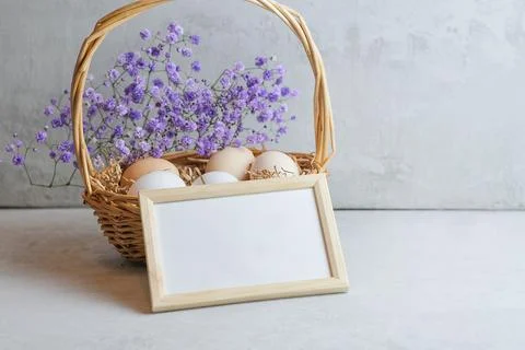 Easter composition on a light concrete background, easter concept Stock Photos