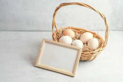 Easter composition on a light concrete background, easter concept Stock Photos
