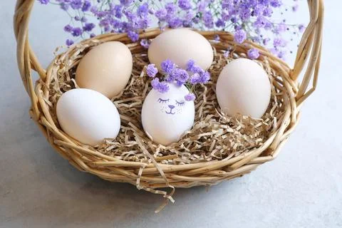 Easter composition on a light concrete background, easter concept Stock Photos