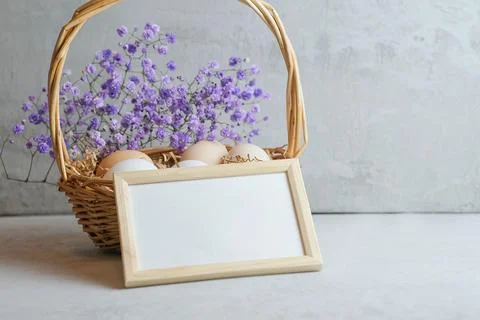 Easter composition on a light concrete background, easter concept Stock Photos
